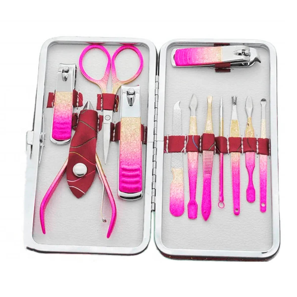 Kit Estojo Manicure 12 Peças Alta qualidade Aço Inoxidável Profissional Sintético Rosa e Dourado - Imagem 6