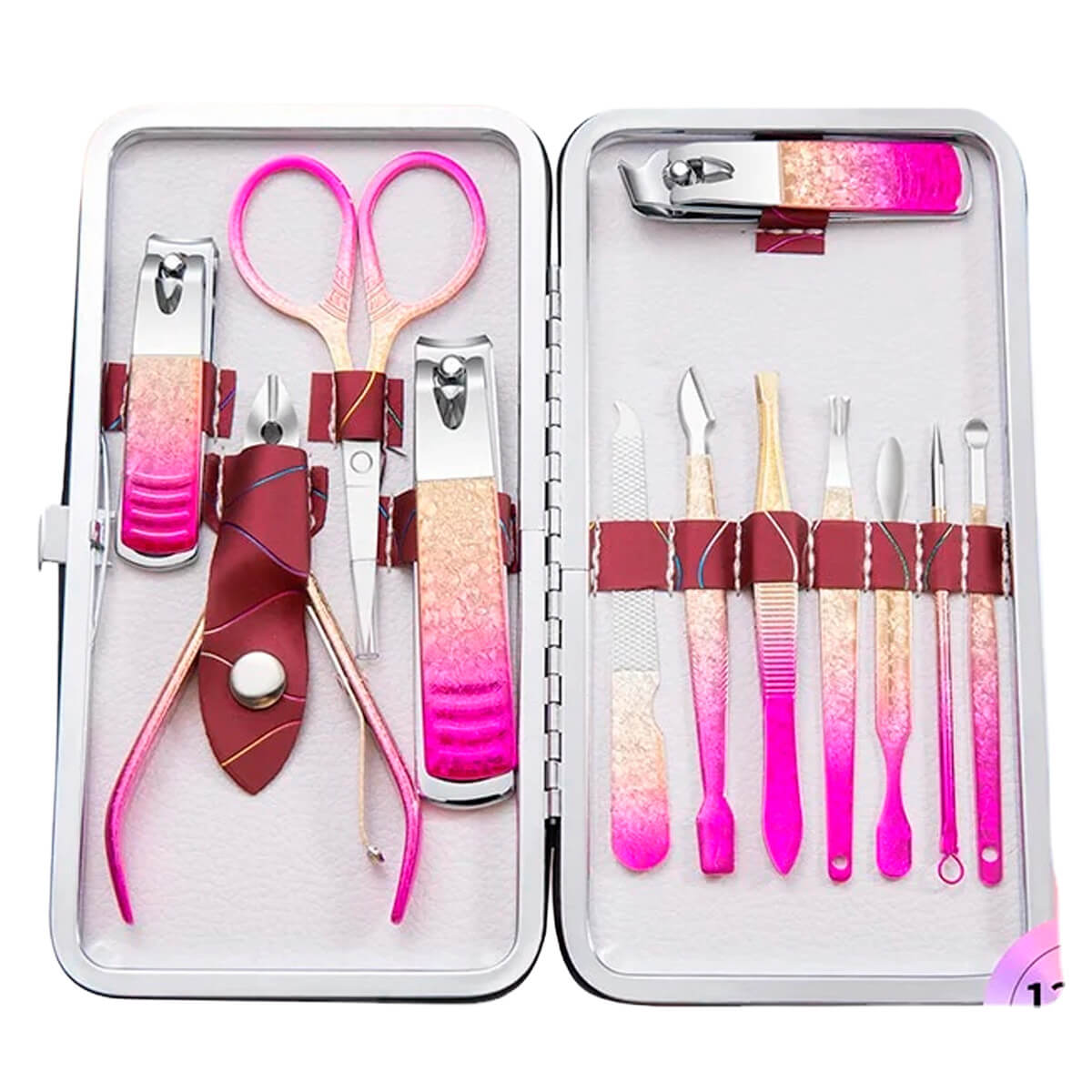 Kit Estojo Manicure 12 Peças Alta qualidade Aço Inoxidável Profissional Sintético Rosa e Dourado - Imagem 3