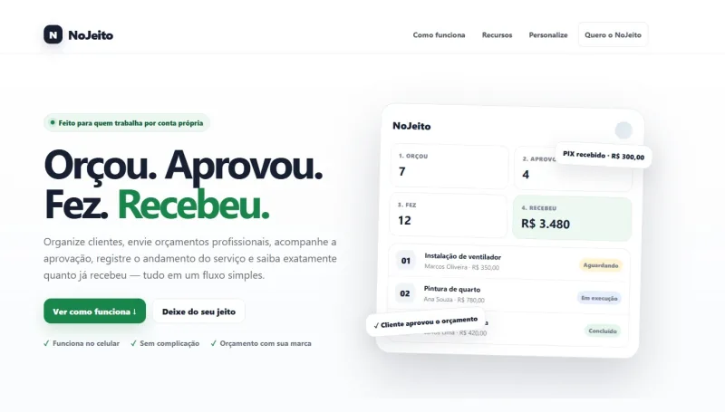 Sistema de Orçamentos profissionais direto do celular